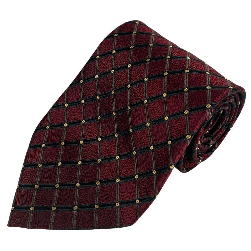 Dani Moda Maschile Burgundy Windowpane Check Grid Silk Necktie China 59x4